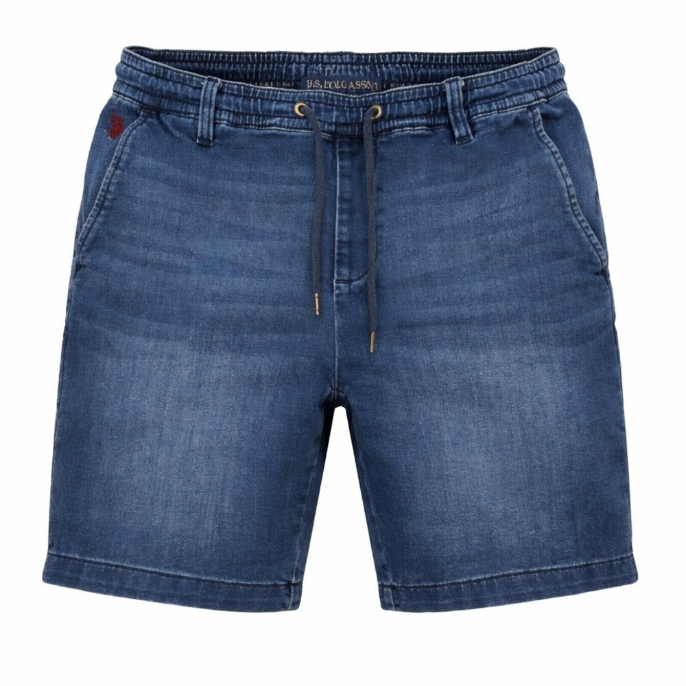 US Polo Assn Denim Shorts Men 32x8 Activate/Stretch Drawstring Blue Solid Reg.